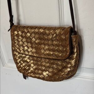 Tano Gold Crossbody Bag with Woven Texture 9” x 7”